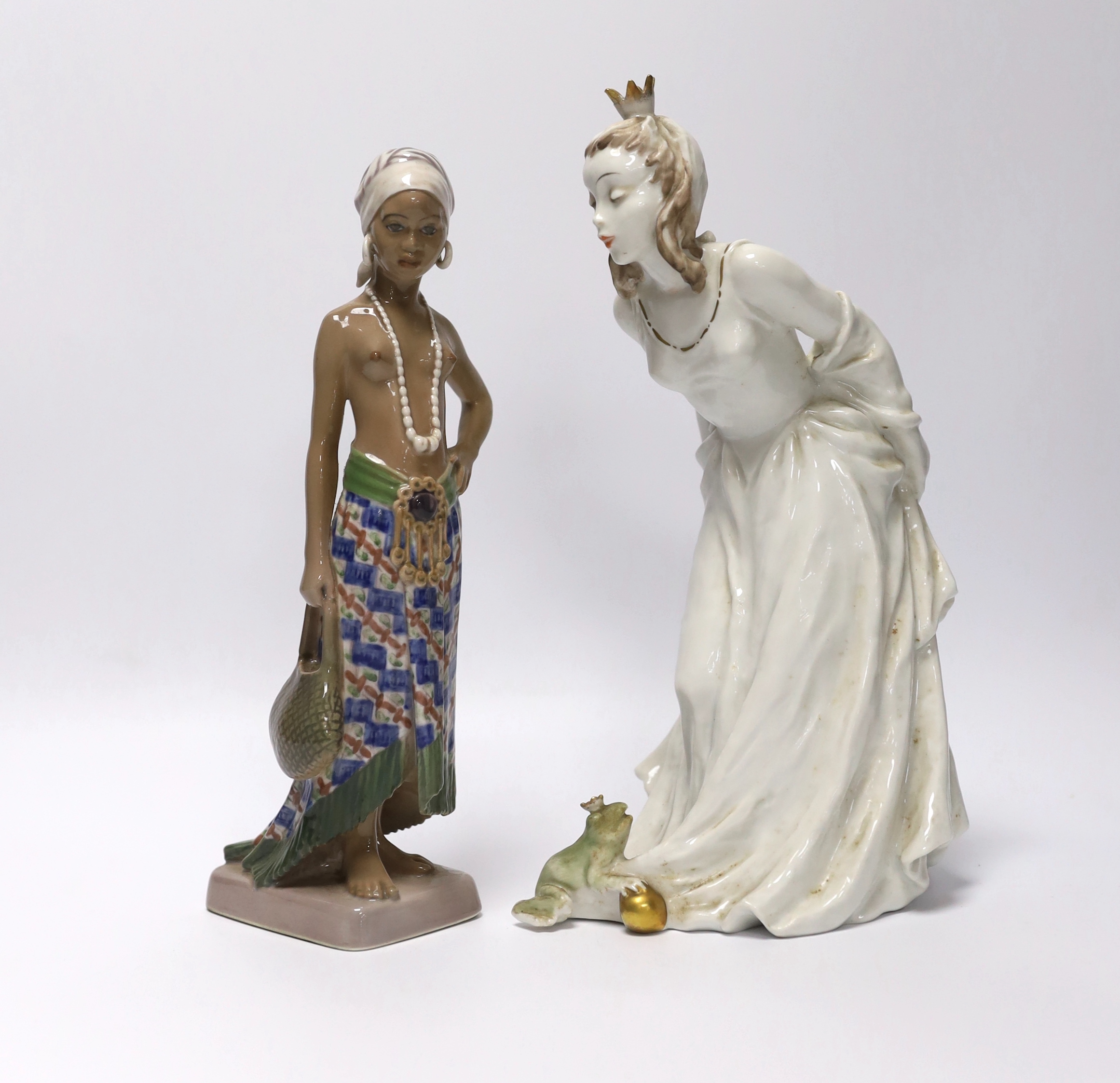 A Dahl Jensen, Copenhagen model of a Balinese female, initialled EK, numbered 1117 and a Rosenthal figure ‘Frog Queen’, impressed model number 1793, 27cm